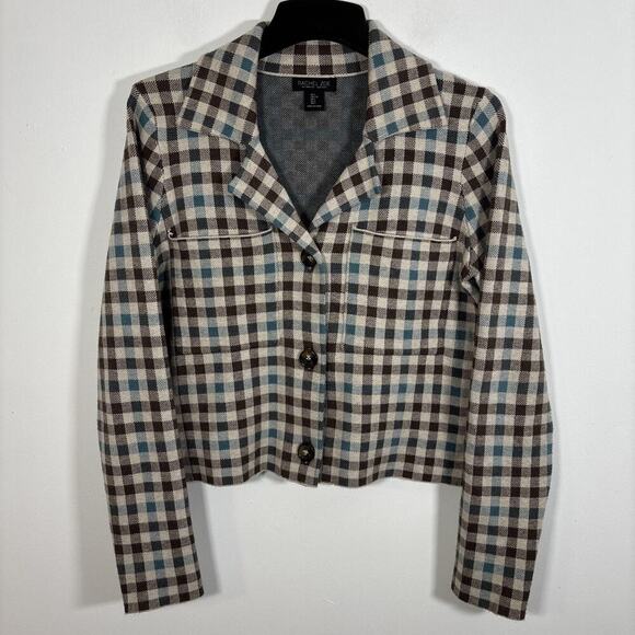 Rachel Zoe Sweaters - Rachel Zoe Button Up Cardigan Shacket Sweater Blazer Brown Plaid Large Fall